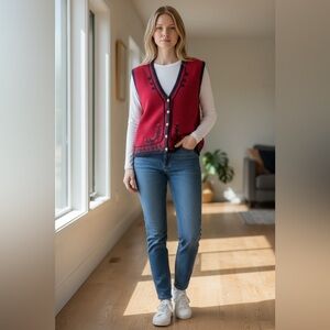 Vintage Pendleton Embroidered Wool Vest, Pink Floral Knit, Size M